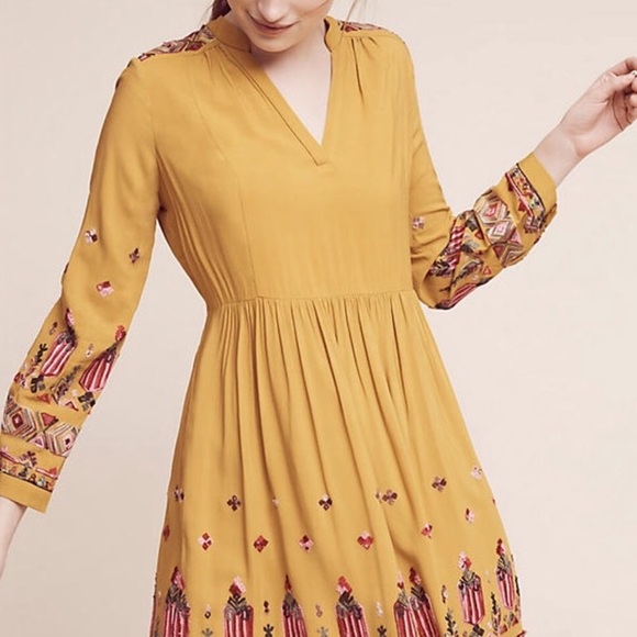 Anthropologie Dresses & Skirts - Embroidered long sleeve dress